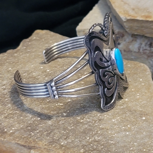 Sterling Silver Turquoise Butterfly Cuff - Picture 2 of 10